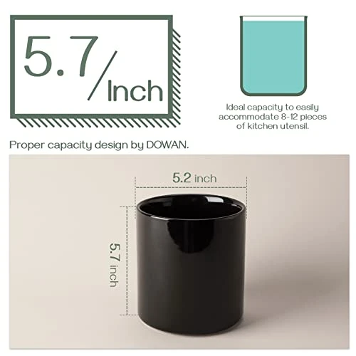 DOWAN Kitchen Utensil Holder, Ceramic Utensils Crock With Table-Protection Cork Mat, Cooking Utensil Holder For Kitchen Décor, Easy To Clean, Black 2 DOWAN Kitchen Utensil Holder, Ceramic Utensils Crock With Table-Protection Cork Mat, Cooking Utensil Holder For Kitchen Décor, Easy To Clean, Black - Image 2