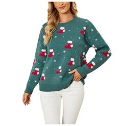 Womens Causal Loose Crewneck Cute Loose Tops Christmas Print Long Sleeve Plus Size Sweatshirts Pullover Top Streetwear