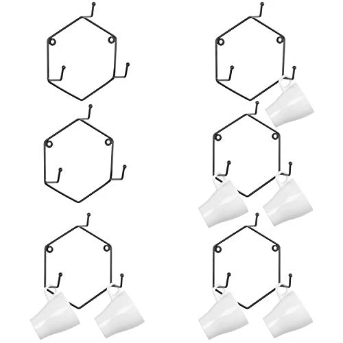 Wall Mounted Matte Black Metal Coffee Mug Holder Rack With 3 Hooks, Modern Geometric Hanging Mug Holder Set Of 6 - Handcrafted In India 1 Wall Mounted Matte Black Metal Coffee Mug Holder Rack With 3 Hooks, Modern Geometric Hanging Mug Holder Set Of 6 - Handcrafted In India