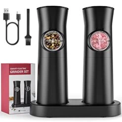Electric Salt And Pepper Mill Set, Gravity Sensing Automatic Salt And Pepper Grinder Set With Rechargeable Base, Large Capacity Black Pepper Grinder Refillable (USB Type-C Charging Grinder Set)