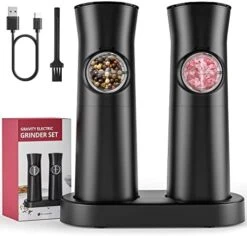 Electric Salt And Pepper Mill Set, Gravity Sensing Automatic Salt And Pepper Grinder Set With Rechargeable Base, Large Capacity Black Pepper Grinder Refillable (USB Type-C Charging Grinder Set) -Peugeot Shop 41zdIO80wfL. AC