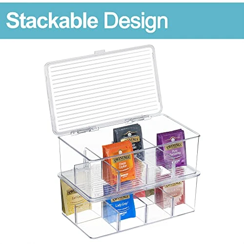 2 Pack Stackable Tea Bag Organizer, Vtopmart Plastic Tea Storage Box For Kitchen Pantry Cabinets And Countertops, Holder For Tea Bags, Coffee, Sugar Packets, Small Packets 3 2 Pack Stackable Tea Bag Organizer, Vtopmart Plastic Tea Storage Box For Kitchen Pantry Cabinets And Countertops, Holder For Tea Bags, Coffee, Sugar Packets, Small Packets - Image 3