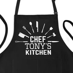 Personalized Apron - Custom Apron For Chef - Adjustable Large 1 Size Fits All - Poly/Cotton Apron With 2 Pockets - Cooking Gift Name Apron For Men & Women (Chef Tools Design)