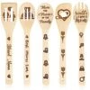 5Pcs Mothers Day Wooden Spoons Utensils Set, Non-Stick Cooking Utensils Carve Burned Bamboo Spoons Spatula Kitchen Cookware Gadget Decor Kit Mothers Day Mom Birthday Fun Gift Idea