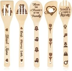 5Pcs Mothers Day Wooden Spoons Utensils Set, Non-Stick Cooking Utensils Carve Burned Bamboo Spoons Spatula Kitchen Cookware Gadget Decor Kit Mothers Day Mom Birthday Fun Gift Idea -Peugeot Shop 41zm0iaO49L. AC