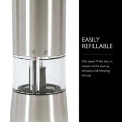 Cole & Mason Hampstead Electronic Salt Mill - Electric Salt Grinder Set - Adjustable Electric Spice Grinder - Kitchen Tool & Gadget - Hand Wash - Stainless Steel -Peugeot Shop 41zpMqfULUL