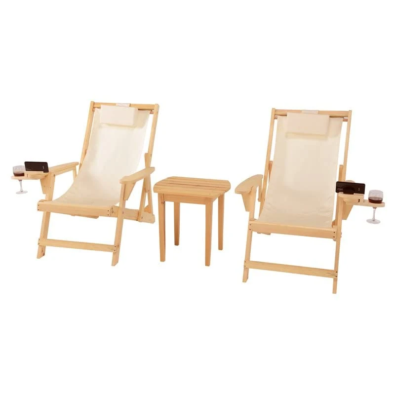 Romantic 3-Piece Wood And Canvas Adirondack Furniture Set - Natural 1 Romantic 3-Piece Wood And Canvas Adirondack Furniture Set - Natural