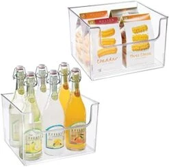 Modern Wide Plastic Open Front Dip Storage Organizer Bin Basket For Kitchen Organization - Shelf, Cupboard, Cabinet, And Pantry Organizing Decor - Ligne Collection - 2 Pack - Clear -Peugeot Shop 41zqhtuzKZL. AC
