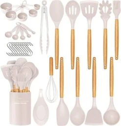 Kitchen Utensils Set, 33 Pcs Non-Stick Silicone Cooking Utensils Set, Heat-Resistant Silicone, Wooden Utensils For Cooking, Kitchen Gadgets Spatula Set, Apartment Essentials Kitchen Set (Khaki) -Peugeot Shop 41zvHaeyWLL. AC