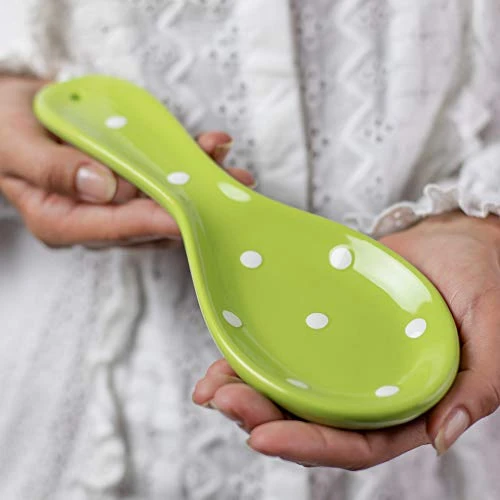Handmade Lime Green And White Polka Dot Ceramic Kitchen Cooking Spoon Rest | Pottery Utensil Holder | Housewarming Gift By City To Cottage® 1 Handmade Lime Green And White Polka Dot Ceramic Kitchen Cooking Spoon Rest | Pottery Utensil Holder | Housewarming Gift By City To Cottage®