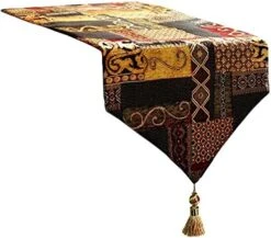 Farmhouse Table Runner, 13x60 Inches Luxury Double Layer Cotton Jacquard Boho Table Runner With Tassel Golden Illusion Collection For Coffee Table Dresser Decor -Peugeot Shop 51 0j2D8EL. AC