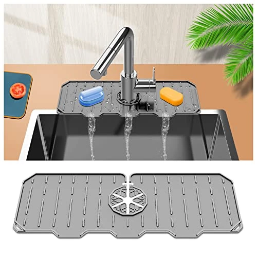 GENERIC Silicone Faucet Mat For Kitchen Sink Handle Drip Catcher Mat - Sink Splash Guard – Faucet Absorbent Mat For Kitchen & Bathroom Countertop Protect Accessories (Grey) 5 GENERIC Silicone Faucet Mat For Kitchen Sink Handle Drip Catcher Mat - Sink Splash Guard – Faucet Absorbent Mat For Kitchen & Bathroom Countertop Protect Accessories (Grey) - Image 5