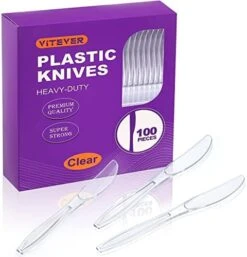 [100 Count] Heavy Duty Plastic Knives, Premium Disposable Knives, Durable Plastic Cutlery For For Parties, Picnics, Big Event, Daily Use - Heat Resistant & BPA Free - Clear -Peugeot Shop 51 VfrXGkZL. AC