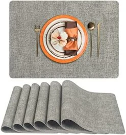 Faux Leather Heat Resistant Placemats For Dining Table Set Of 6, Waterproof Wipeable Washable PU Table Mats,Marble White/Grey -Peugeot Shop 51 ht56J62L. AC
