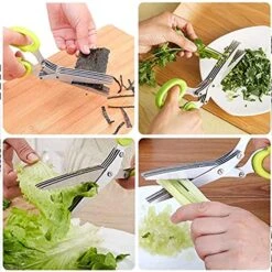 Kitchen Scissors Heavy Duty Herb Scissors 5 Blades Stainless Steel Cutting Shears Multipurpose Safe Chopping Scissors Whit Cleaning Comb (Blue+Green) -Peugeot Shop 51038K6tQqL