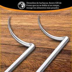 Pigtail Food Flipper Set - 17 & 12 Inch Meat Hooks & Turners With Steel Shafts & Color Coded Handles - Use In Place Of Tongs, Spatula & Meat Fork For BBQ Ribs, Steak, Chicken, Sausage, Vegetables -Peugeot Shop 5109wMjPkQL