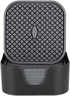 Silicone Coasters [6 Pack] ME.FAN Coasters For Drinks,Drink Coasters With Holder - Cup Mat - Non-Slip, Non-Stick, Stay Put, Deep Tray - Prevents Furniture And Tabletop Damages Square Nave Blue -Peugeot Shop 510AQPgp5iS. AC