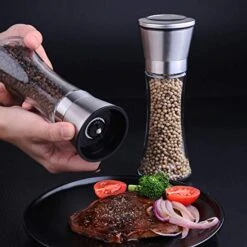 Salt & Pepper Grinder, Adjustable Coarseness Spice Mill Shaker, Stainless Steel Salt & Pepper Mill, Ceramic Blades Glass Body