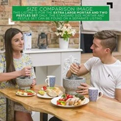 EXTRA Large 8 Inch 5 Cup-Capacity Mortar And Pestle Set - One Huge Mortar And Two Pestels: 8.5 Inch And 6.5 Inch - Unpolished Heavy Granite For Enhanced Performance And Organic Appearance -Peugeot Shop 510K1AscjgL