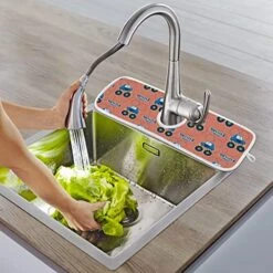 2 Pack Kitchen Faucet Mat Absorbent Washable Sink Splash Guard Faucet Drip Drying Mat Bar Countertop Water Catcher Mat Large 30x5 Inch Blue Truck Cartoon -Peugeot Shop 510NF0vpB3L