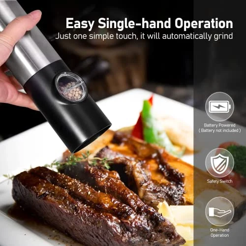 Lectric Salt And Pepper Grinder Set, EAGMAK Battery Powered Automatic 70ml Pepper Mill Grinders, Stainless Steel Electronic Mill Shakers With Adjustable Coarseness, LED Light & Storage Base (2 Pack) 2 Lectric Salt And Pepper Grinder Set, EAGMAK Battery Powered Automatic 70ml Pepper Mill Grinders, Stainless Steel Electronic Mill Shakers With Adjustable Coarseness, LED Light & Storage Base (2 Pack) - Image 2