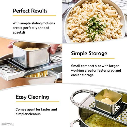 Stainless Steel Spaetzle Maker | Premium Grade Noodle Maker With Handle For Perfect Sized Spaetzle Dumplings | Fits Over Pots And Pans | Dishwasher Safe 4 Stainless Steel Spaetzle Maker | Premium Grade Noodle Maker With Handle For Perfect Sized Spaetzle Dumplings | Fits Over Pots And Pans | Dishwasher Safe - Image 4