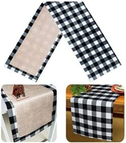 Christmas Table Runner Burlap & Cotton Black White Plaid Reversible Buffalo Check Table Runner For Christmas Holiday Birthday Party Table Home Decoration, 14 X 72 Inch -Peugeot Shop 510T02uIML. AC 1