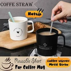 Reusable Short Small Silicone 5.5" &Metal 6" Stainless Steel Stirrer Drinking Straws Set For Coffee/Moscow Mule Mug, Cocktail Lowball Glasses, Kids Toddler Baby Cup, Wine Tumbler,Bar-With Silicone Tip -Peugeot Shop 510XZiXuxXL
