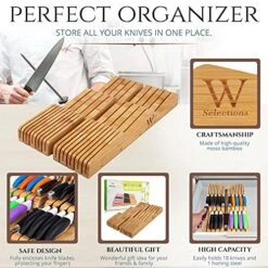 Bamboo Knife Drawer Organizer Insert - Kitchen Storage Holder For [18~26 Knives & 1~2 Honing Steel] Organization - Saves Countertop Space & Made Of Premium Quality Moso Bamboo