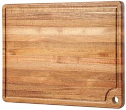 Large Acacia Wood Cutting Board For Kitchen - Caperci Better Chopping Board With Juice Groove & Handle Hole For Meat (Butcher Block) Vegetables And Cheese, 18 X 12 Inch