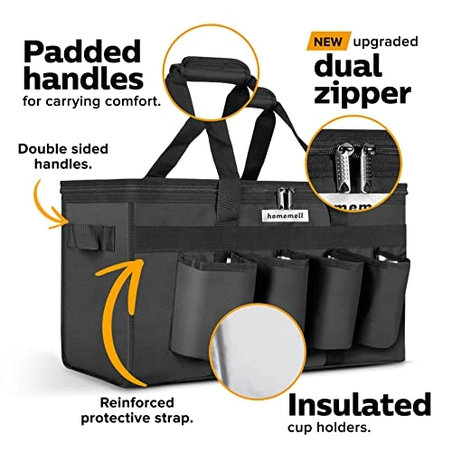 Large Insulated Bag With Drink Holder Reusable Grocery Bags To Keep Pizza And All Items Hot, Cold And Frozen - Black Collapsible Cooler, Thermal Bag For Travel And Food Transport 4 Large Insulated Bag With Drink Holder Reusable Grocery Bags To Keep Pizza And All Items Hot, Cold And Frozen - Black Collapsible Cooler, Thermal Bag For Travel And Food Transport - Image 4