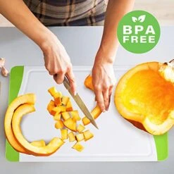 Neoflam 2pc Antibacterial Plastic Cutting Board Microban Protection, Stain & Odor, Extra Large, BPA Free, Juice Groove, Non Slip, Dishwasher Safe, Easy Grip Handle, Set, White Green -Peugeot Shop 510fAreKdmL