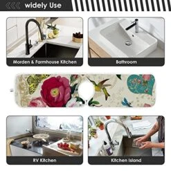 Beautiful Flower 2 PCS Faucet Absorbent Mat, Kitchen Faucet Sink Splash Guard, Polyester Material Faucet Splash Catcher, Water Absorbent Mat Behind Faucet, Faucet Mat For Kitchen Sink Machine Washable 18 Beautiful Flower 2 PCS Faucet Absorbent Mat, Kitchen Faucet Sink Splash Guard, Polyester Material Faucet Splash Catcher, Water Absorbent Mat Behind Faucet, Faucet Mat For Kitchen Sink Machine Washable -Peugeot Shop 510kKSQeEJL