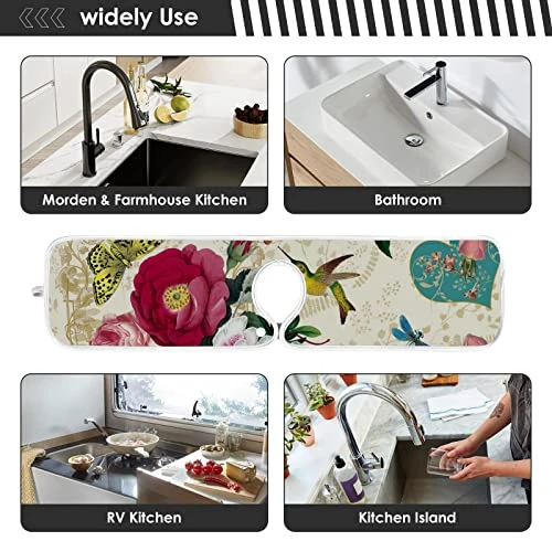 Beautiful Flower 2 PCS Faucet Absorbent Mat, Kitchen Faucet Sink Splash Guard, Polyester Material Faucet Splash Catcher, Water Absorbent Mat Behind Faucet, Faucet Mat For Kitchen Sink Machine Washable 4 Beautiful Flower 2 PCS Faucet Absorbent Mat, Kitchen Faucet Sink Splash Guard, Polyester Material Faucet Splash Catcher, Water Absorbent Mat Behind Faucet, Faucet Mat For Kitchen Sink Machine Washable - Image 4
