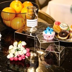 Chuangdi 2 Sets Acrylic Display Risers, Clear Product Stand, Jewelry Display Riser Shelf Showcase Fixtures For Dessert Cupcake Candy Treat Action Figure Display (Clear Stand,Small Set) -Peugeot Shop 510pGzr1B7L