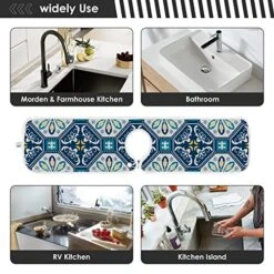 Sink Splash Guard Behind Faucet Mat For Kitchen Sink Drain Mat Faucet Handle Drip Catcher Tray For Bathroom 24 Inch Dish Drying Mat Blue Boho Microfiber Pack Of 2 -Peugeot Shop 510q0XCO9lL