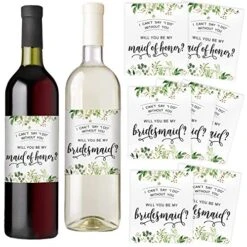 Printed Party Bridesmaid Proposal Wine Bottle Label Gift, Greenery, Set Of 8 -Peugeot Shop 510tbJOVz5L