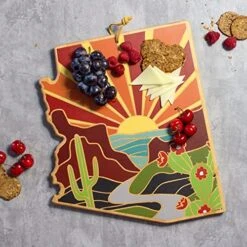 Arizona State Shaped Cutting Board And Charcuterie Serving Platter With Artwork By Summer Stokes, Includes Hang Tie For Wall Display -Peugeot Shop 510v1UM0qUL