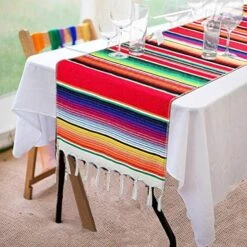 2 Pack Mexican Serape Table Runners 14 X 84 Inch For Mexican Party Wedding Decorations Outdoor Picnics Dining Table, Fringe Cotton Handwoven Table Runner -Peugeot Shop 5112voKAqL. AC