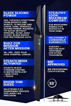 Slicing & Carving Knife - 12" - Shadow Black Series - Black Titanium Nitride Coated - High Carbon - 7CR17MOV-X Vacuum Treated Steel- Sheath - NSF Certified 12 Slicing & Carving Knife - 12" - Shadow Black Series - Black Titanium Nitride Coated - High Carbon - 7CR17MOV-X Vacuum Treated Steel- Sheath - NSF Certified -Peugeot Shop 5115CpyqobL