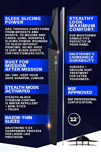 Slicing & Carving Knife - 12" - Shadow Black Series - Black Titanium Nitride Coated - High Carbon - 7CR17MOV-X Vacuum Treated Steel- Sheath - NSF Certified 3 Slicing & Carving Knife - 12" - Shadow Black Series - Black Titanium Nitride Coated - High Carbon - 7CR17MOV-X Vacuum Treated Steel- Sheath - NSF Certified - Image 3