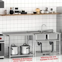 Stainless Steel Table For Prep & Work 40 X 25 Inches, Heavy Duty Commercial Work Table With Undershelf And Backsplash, Metal Prep Table For Outdoor, Indoor, Commercial Restaurant, Kitchen, Cafe, Hotel -Peugeot Shop 5119swE0UrL