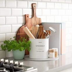 Farmhouse Kitchen Utensil Holder (Jumbo Size - 7" X 7”) - Large Utensil Caddy For Countertop, Utensil Holder For Kitchen Counter Decor, Utensil Organizer (White) 7 Farmhouse Kitchen Utensil Holder (Jumbo Size - 7" X 7”) - Large Utensil Caddy For Countertop, Utensil Holder For Kitchen Counter Decor, Utensil Organizer (White) -Peugeot Shop 511BFVt18tS