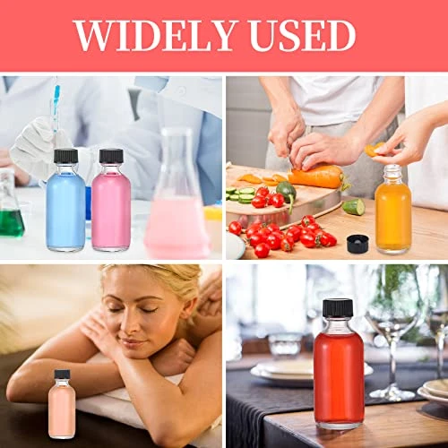 72pcs 2oz Small Clear Glass Bottles For Liquids With Lids Round Boston Travel Jar For Vanilla Hot Sauce Juice Whiskey With 72 Labels,5 Funnels,5 Droppers,1 Brush ,1 Chalk Marker 4 72pcs 2oz Small Clear Glass Bottles For Liquids With Lids Round Boston Travel Jar For Vanilla Hot Sauce Juice Whiskey With 72 Labels,5 Funnels,5 Droppers,1 Brush ,1 Chalk Marker - Image 4