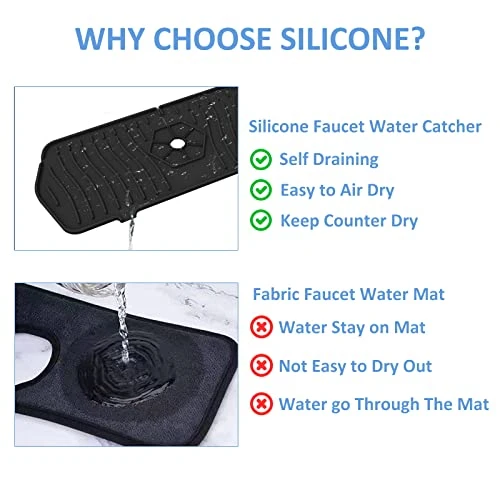 Upgrade Silicone Faucet Handle Drip Catcher Tray, Migdalo Sink Splash Guard, Silicone Faucet Mat Pad For Kitchen Bathroom Faucet, Faucet Drip Catcher (Black) 2 Upgrade Silicone Faucet Handle Drip Catcher Tray, Migdalo Sink Splash Guard, Silicone Faucet Mat Pad For Kitchen Bathroom Faucet, Faucet Drip Catcher (Black) - Image 2