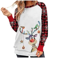 Womens 2022 Fall Fashion Tops Fall Crew Neck Sweatshirts Long Sleeve Christmas Print Fashion Pullover Top Streetwear