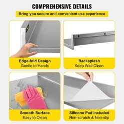 VEVOR 2 Pcs Stainless Steel Wall Shelf Max Load Capacity 44 Lbs, Shelf For Wall Mount 8.6'' X 24'' With Stand For Kitchen Living Room Garage Workshop Home And Commercial Use -Peugeot Shop 511UUScq4XL