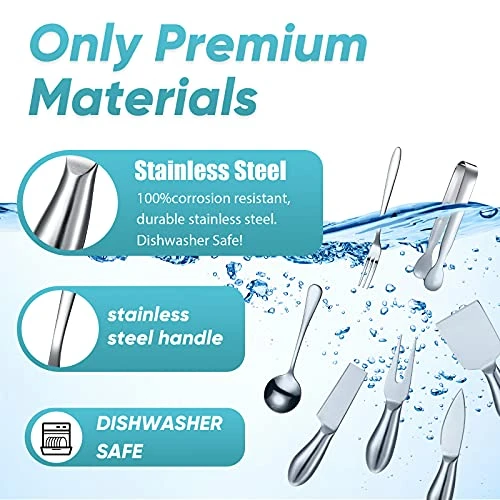 14 Pieces Spreader Knife Set Cheese Butter Spreader Knife Cheese Slicer Knife Stainless Steel Blade With Handles Mini Serving Tongs Spoons And Forks For Birthday Wedding (Stainless Steel Handle) 3 14 Pieces Spreader Knife Set Cheese Butter Spreader Knife Cheese Slicer Knife Stainless Steel Blade With Handles Mini Serving Tongs Spoons And Forks For Birthday Wedding (Stainless Steel Handle) - Image 3