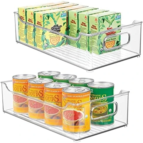 Slim Stackable Plastic Storage Organization Bin With Handles For Kitchen Cabinet, Pantry, Shelf, Refrigerator, Home Organizer For Fruit, Potatoes, Onions, Drinks, Snacks, Pasta, 2 Pack, Clear 9 Slim Stackable Plastic Storage Organization Bin With Handles For Kitchen Cabinet, Pantry, Shelf, Refrigerator, Home Organizer For Fruit, Potatoes, Onions, Drinks, Snacks, Pasta, 2 Pack, Clear - Image 9