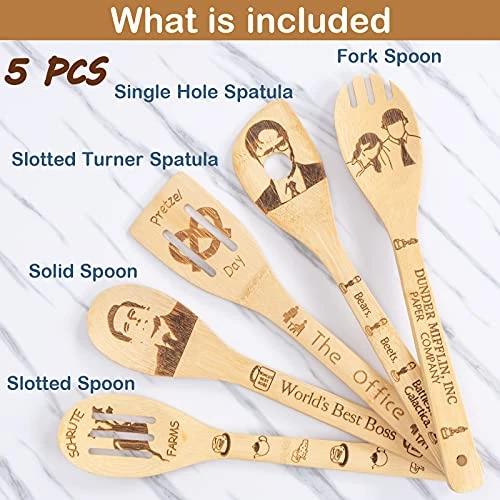 Office Wooden Spoons For Cooking, Bamboo Cooking Kitchen Utensils Set, The Office TV Show Merchandise, Housewarming Birthday Anniversary Kitchen Decor Present For Office Fan (5PCS) 2 Office Wooden Spoons For Cooking, Bamboo Cooking Kitchen Utensils Set, The Office TV Show Merchandise, Housewarming Birthday Anniversary Kitchen Decor Present For Office Fan (5PCS) - Image 2